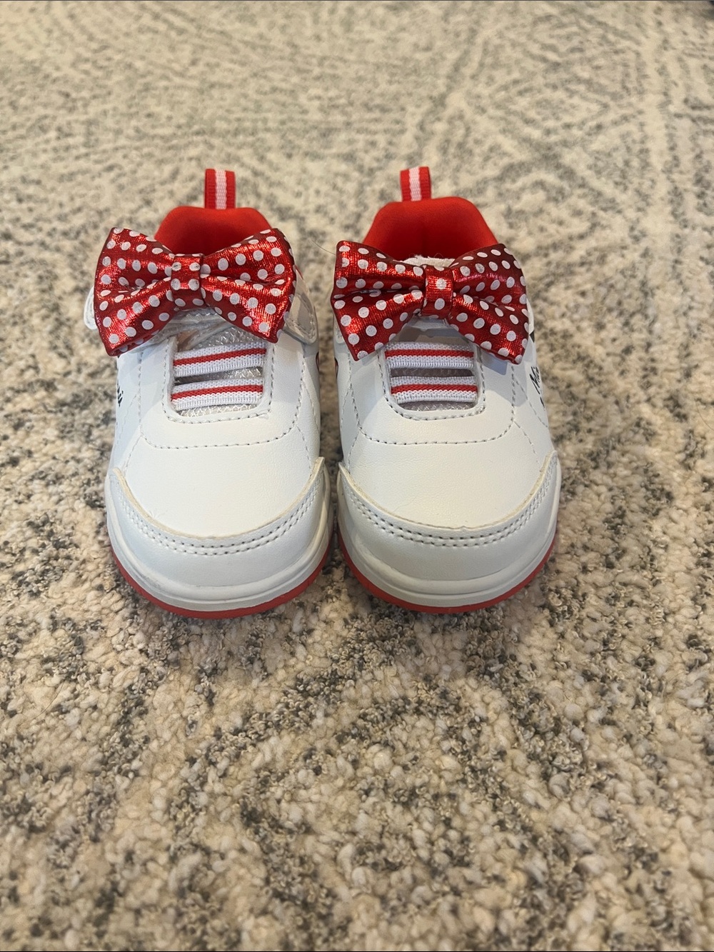 Minnie Mouse White and Red Kids Bow Sneaker - Cute Polka Dot Accent